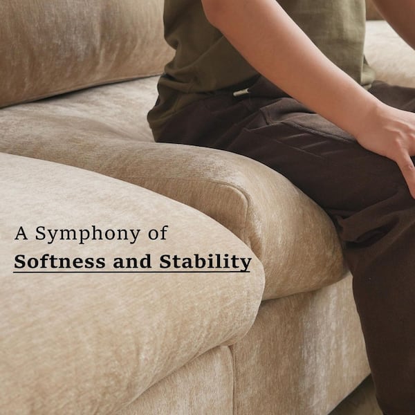Modern Deep Seater 101 in. Square Arm Chenille Modular L-Shaped Sofa with Ottoman, Detachable Covesr for Office in Khaki