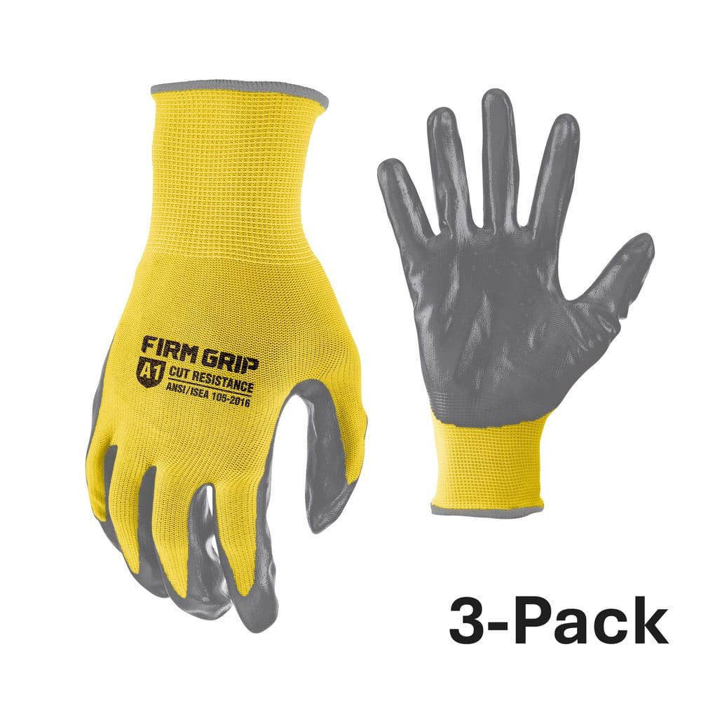 Large Nitrile Coated Gray Dipped with Yellow Shell Multi Purpose Glove (3-P