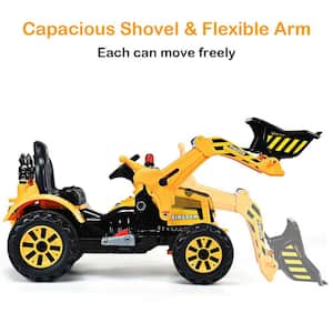 12-Volt Battery Powered Kids Ride On Excavator Truck With Front Loader Digger Yellow