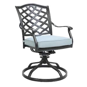 Black Frame Aluminum Outdoor Dining Chairs with CushionGuard Light Blue Cushion (2-Pack)