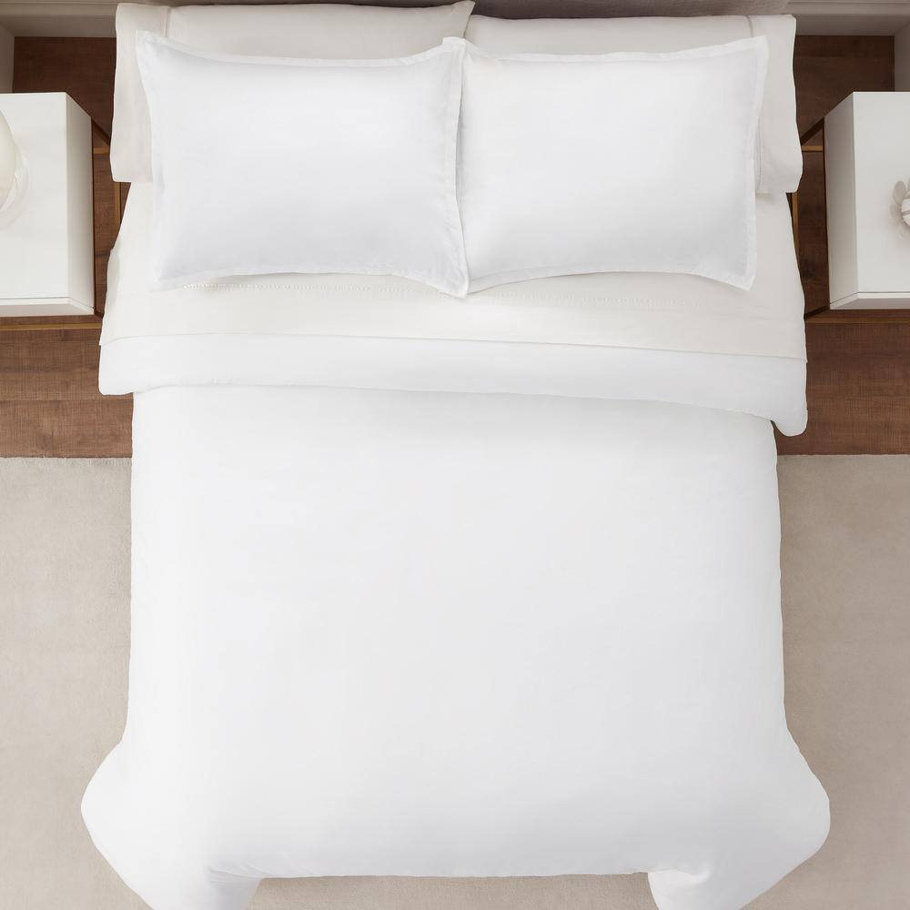 White Microfiber Queen Duvet Cover Set with Shams