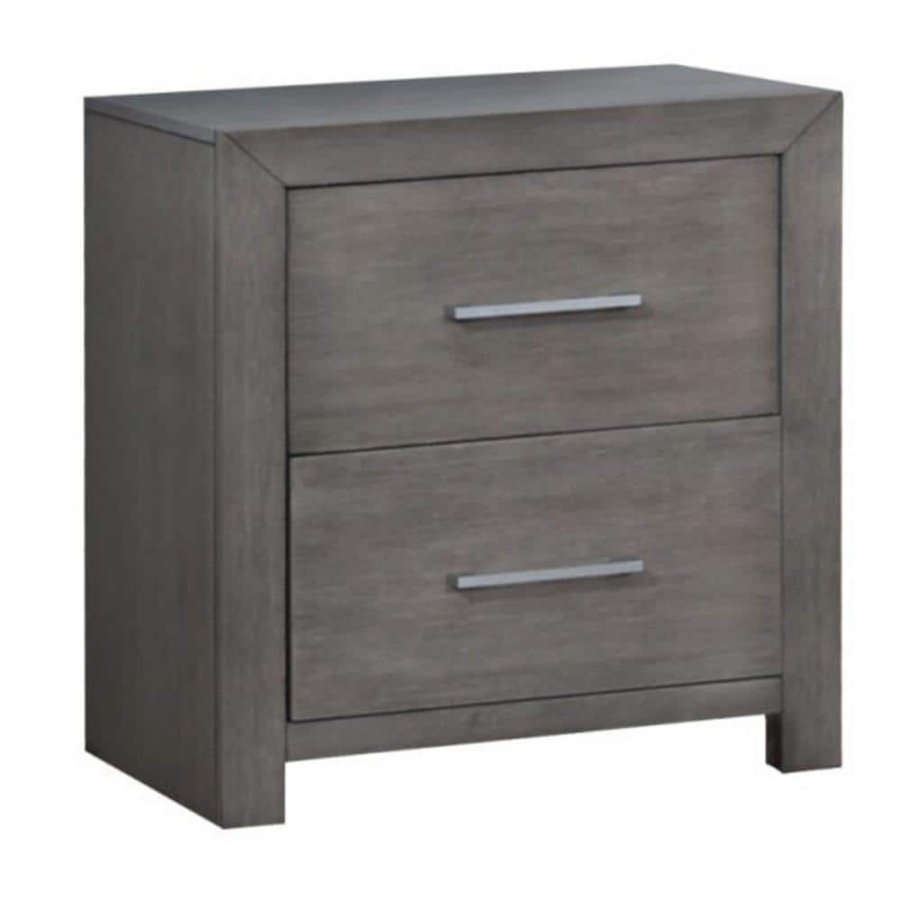 Wane Gray and Silver 2 Drawer 16 in. W Nightstand