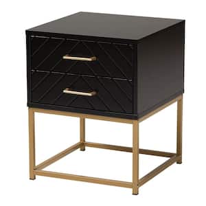 Inaya 2-Drawer Black and Gold Nightstand (19.7 in. H x 15.7 in. W x 15.7 in. D)