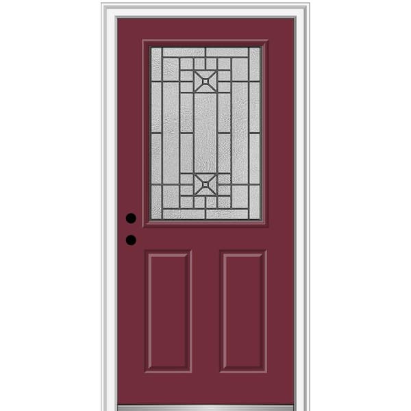 MMI Door 36 in. x 80 in. Courtyard Right-Hand 1/2-Lite Decorative Painted Fiberglass Smooth Prehung Front Door, 4-9/16 in. Frame