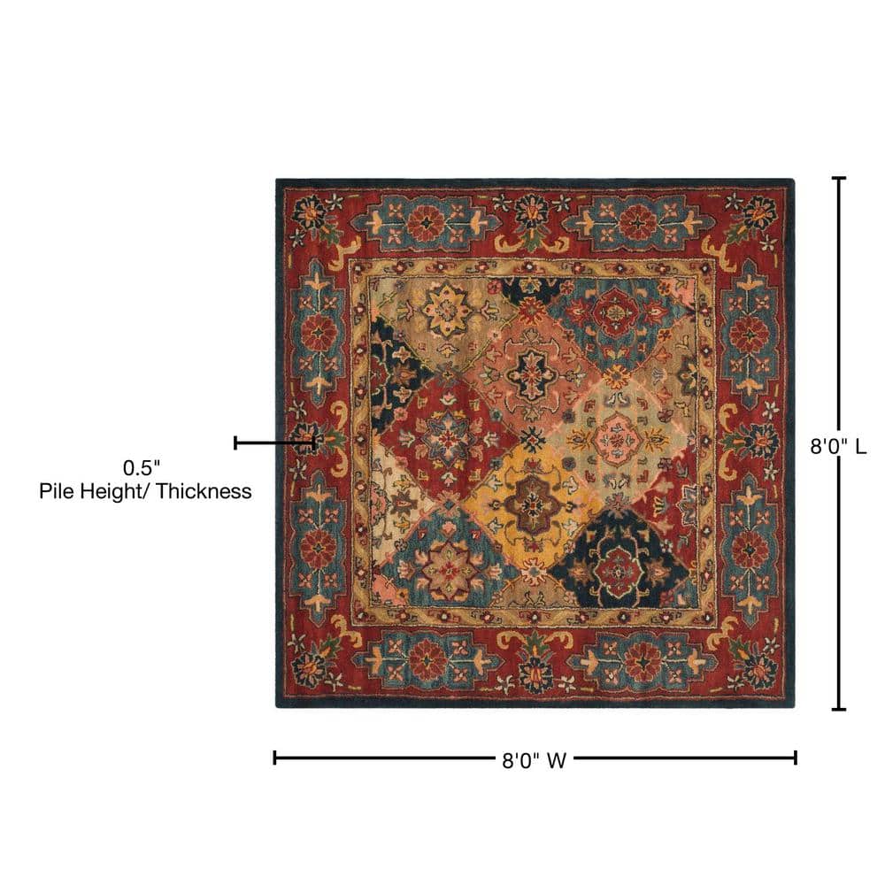 Handmade Red Wool Tufted Reversible Square Rug, 8' x 8'