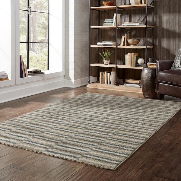 Apex Beige/Blue 2 ft. x 8 ft. Modern Geometric Stripe Polyester Indoor Runner Area Rug
