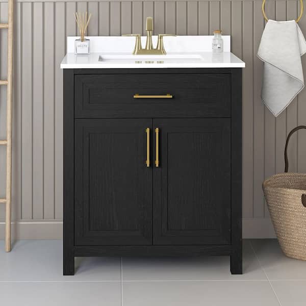 Beaufort 30 in. Single Sink Freestanding Black Bath Vanity with White Engineered Stone Top (Assembled)