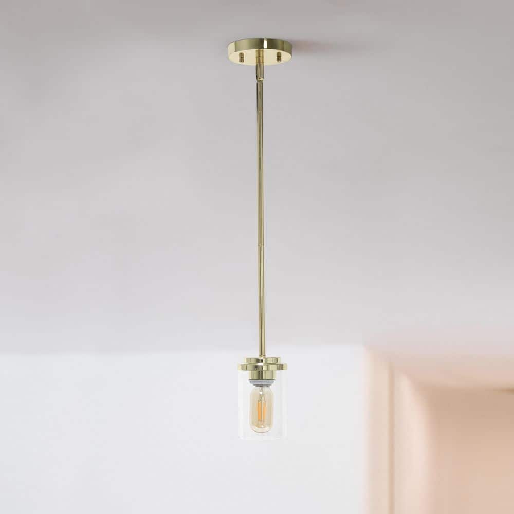 Gold Cylinder Glass Farmhouse Pendant Light