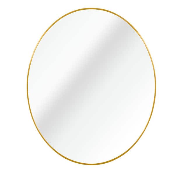 Vsmile 24 in. W x 24 in. H Gold Framed Metal Round Bathroom Wall Mirror, Gold Vanity Decor Wall Mirror