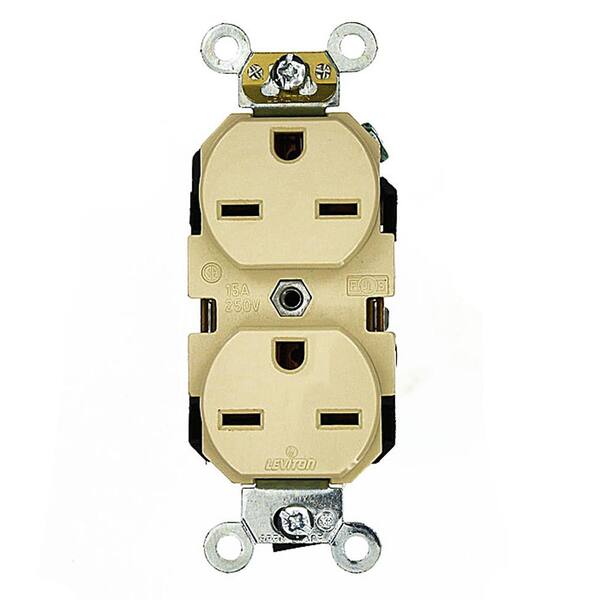 Leviton 15 Amp Industrial Grade Heavy Duty Self Grounding Duplex Outlet, Ivory