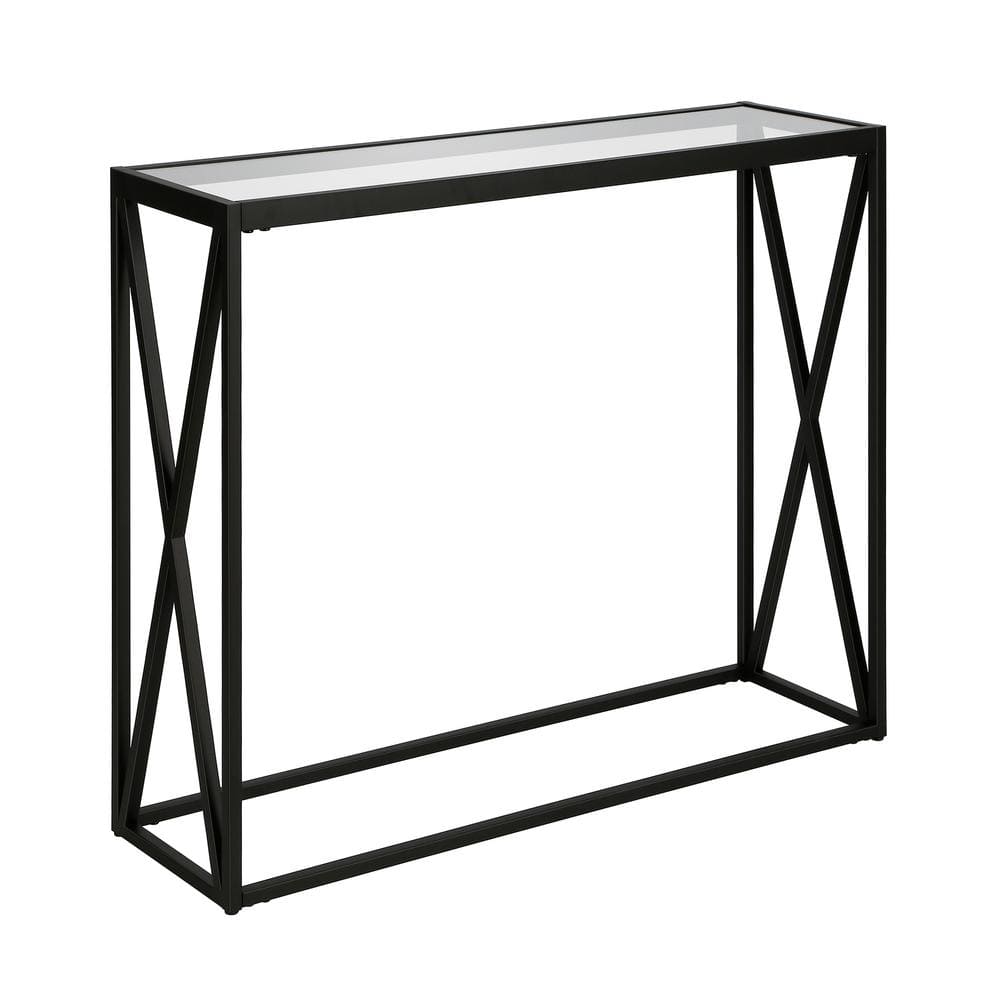 Arlo 30" Blackened Bronze Metal and Glass Console Table with Storage