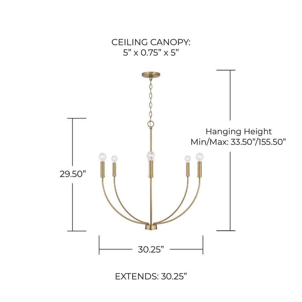 Ansley 6-Light Aged Brass Mid-Century Modern Chandelier