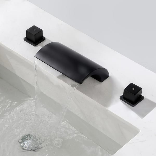 8 in. Widespread 2-Handle Bathroom Faucet with Waterfall in Matte Black