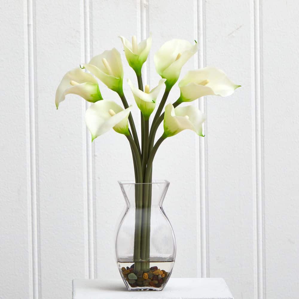 Elegant Calla Lily Faux Floral Arrangement in Glass Vase
