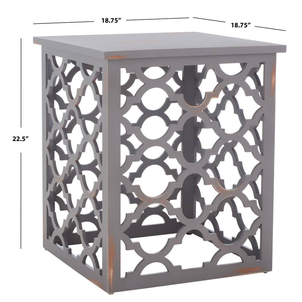 Gray Wood Latticework Square End Table