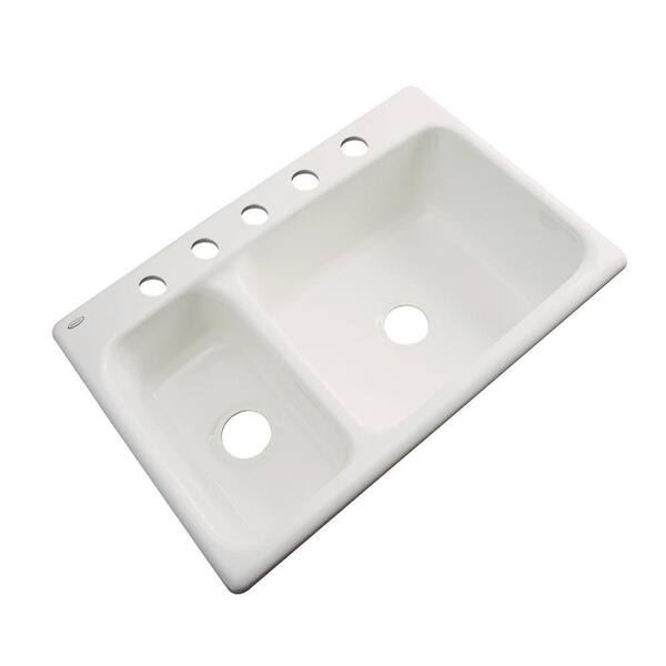 Thermocast Wyndham Drop-In Acrylic 33 in. 5-Hole Double Bowl Kitchen Sink in Almond