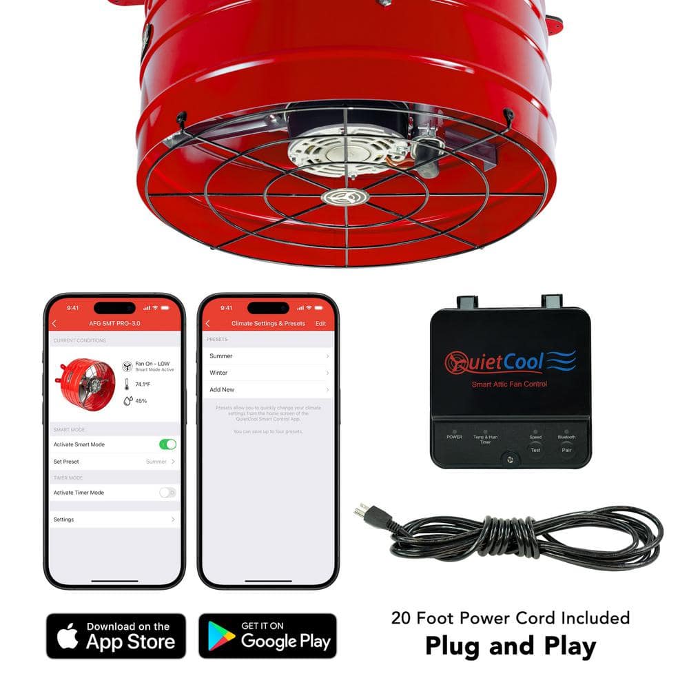 QuietCool Red Smart Attic Fan with App Control and Thermostat