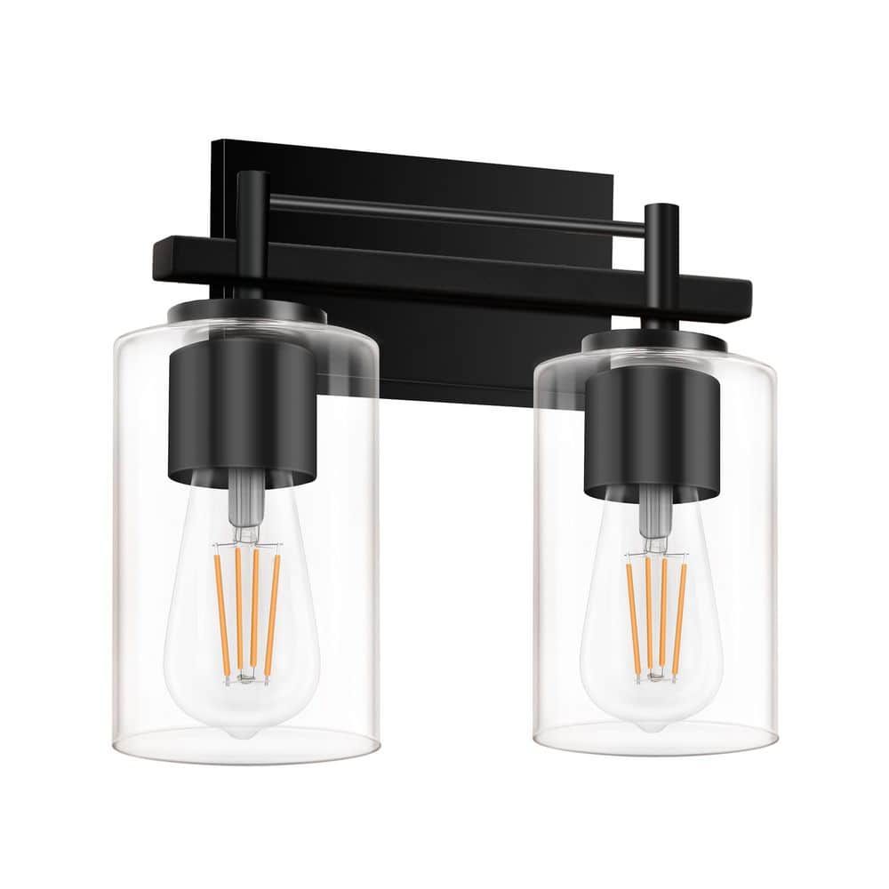 10.66 in. 2-Light Matte Black Bathroom Vanity Light with Clear Cylinder Glass Shade price history on PriceWatchPro
