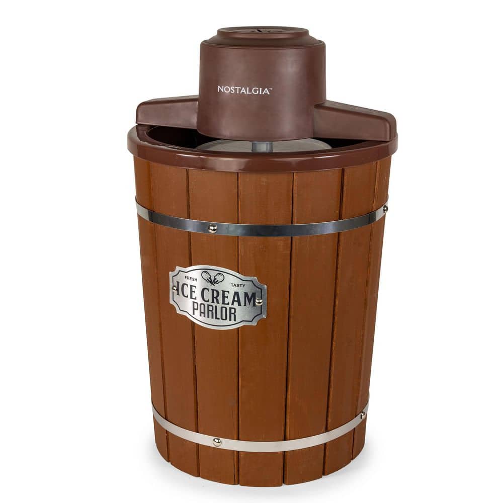 Nostalgia Vintage 6 Qt. Brown Dark Wood Bucket Electric Ice Cream