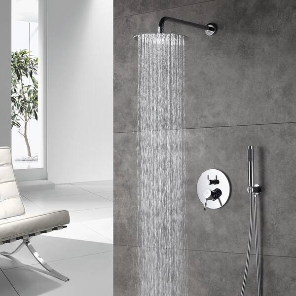 Waterfall Chrome Shower Faucet Set Wall Mount Wide Head Hand Spary Mixer Tap Set 