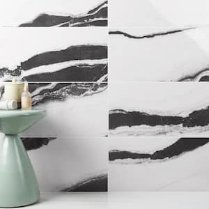 Magnus Wave 11.81 in. x 23.62 in. Polished Porcelain Marble Look Floor and Wall Tile (11.62 sq. ft./Case)