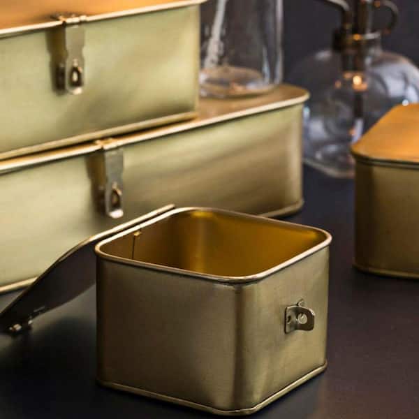 Gold 21 in. x 4 in. Metal Decorative Metal Boxes with Finish Set