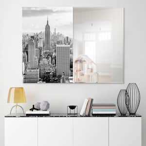 36 in. x 48 in. My New York Rectangle Framed Printed Tempered Art Glass Beveled Accent Mirror