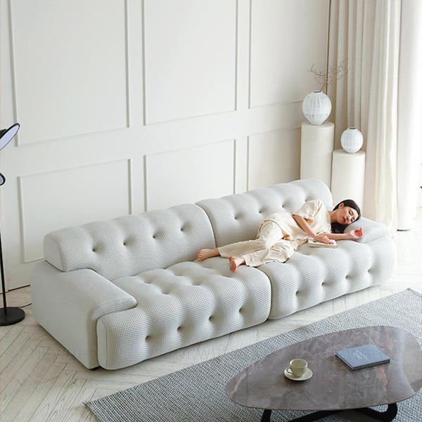 No Assembly Required, 3-Seater Loveseat 103 in. 3D Mesh Fabric Polyester Comfy Cloud Sofa Couch for Apartment in Gray