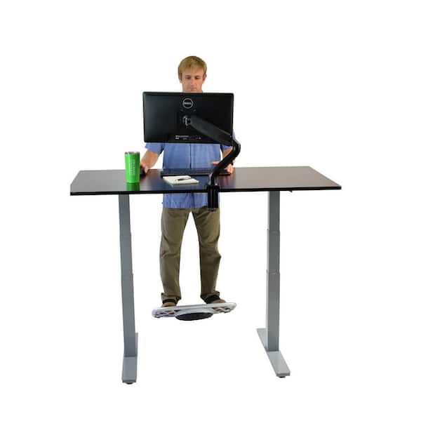 HomeRoots Amelia 30 in. Rectangular Black Bamboo Computer Desk with Power Outlet and Adjustable Height