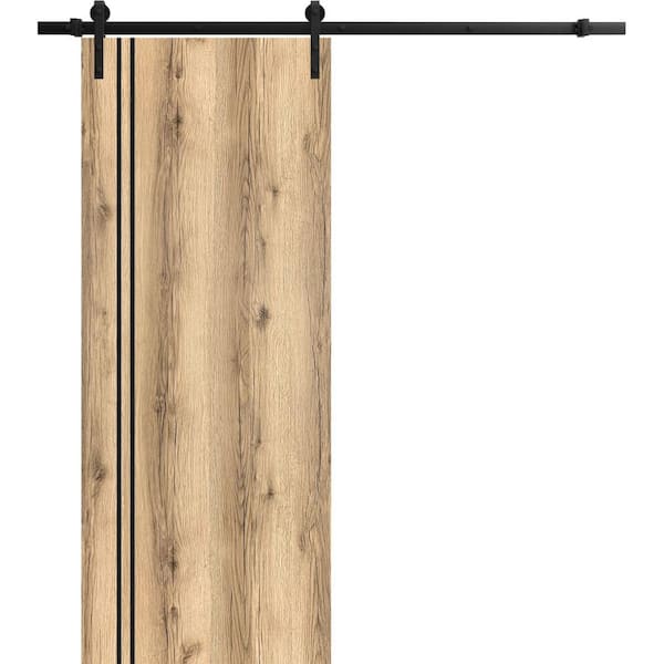 Sartodoors 24 in. x 80 in. 1 Panel Oak Solid Wood with Honeycomb Sliding Barn Door with Hardware Kit