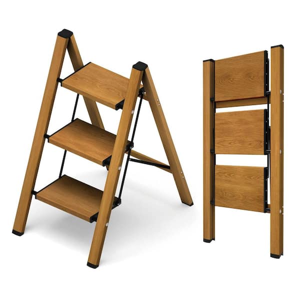 3-Step Aluminum Lightweight Folding Step Ladder (8 ft. Reach), 330 lb. Load Capacity Type IA Duty Rating Brown