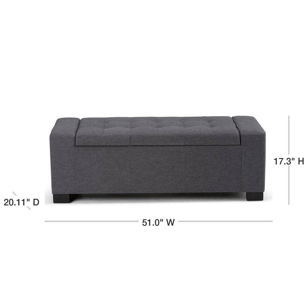 Slate Gray Tufted Polyester Storage Bench Ottoman