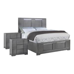 Invern 3-Piece Gray Queen Wood Bedroom Set