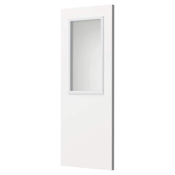 32 in. x 80 in. 1-Lite, Universal, Frosted Glass, White Primed Wood Front Door Slab