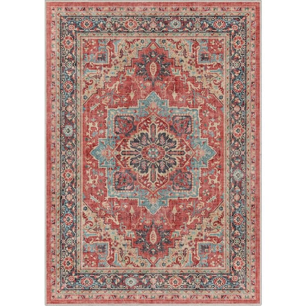 Well Woven Red 5 ft. 3 in. x 7 ft. 3 in. Apollo Tirana Vintage Medallion Oriental Area Rug