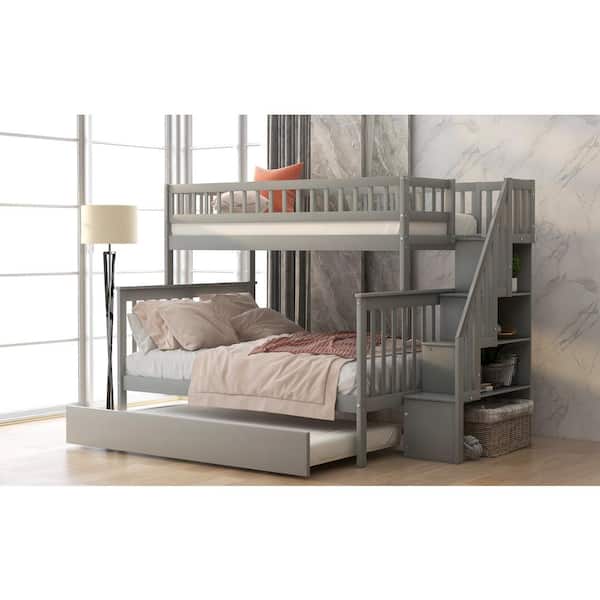 Trundle Wood Stairway Bunk Beds, Twin Over Full Bunk Bed With Trundle Canada
