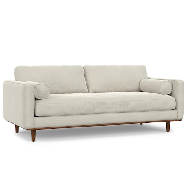 Morrison 89 in. Straight Arm Woven-Blend Fabric Rectangle Mid-Century Modern Sofa in Cream White