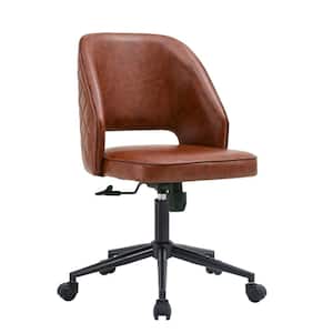 Mid Back PU Leather Office Chair 360° Swivel Task Chair in Red with Adjustable Height