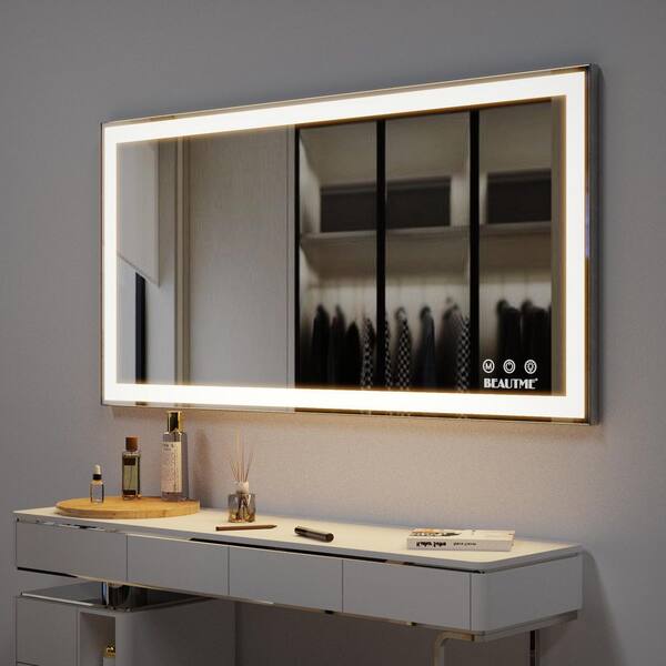 Toject 48 in. W x 24 in. H Rectangular Aluminum Framed Anti-Fog Wall Bathroom Vanity Mirror with Adjustable Front LED Light