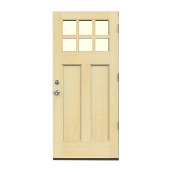 JELD-WEN 36 in. x 80 in. Craftsman Unfinished Left-Hand 6-Lite Clear Wood Prehung Front Door w/Unfinished Rot Resistant Jamb