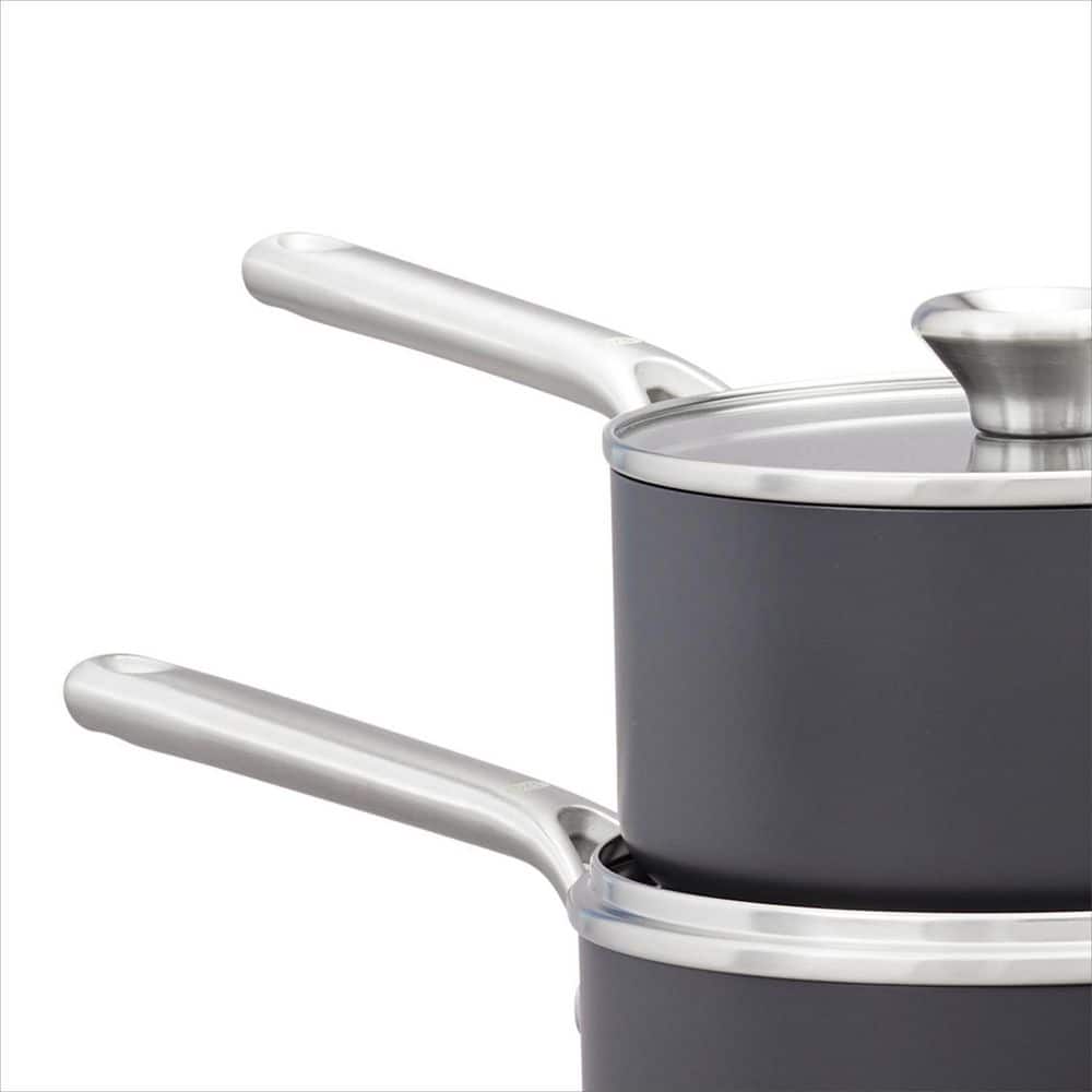 Black Aluminum Non-stick Saucepan Set with Glass Lids