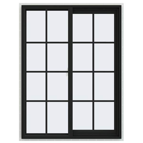 JELD-WEN 36 in. x 48 in. V-2500 Series Bronze FiniShield Vinyl Right-Handed Sliding Window with Colonial Grids/Grilles