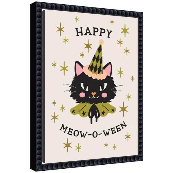 Sylvie "Happy MeowOWeen Halloween" by Lucky Guava Holiday Framed Canvas Art Print 13 in. x 10 in.