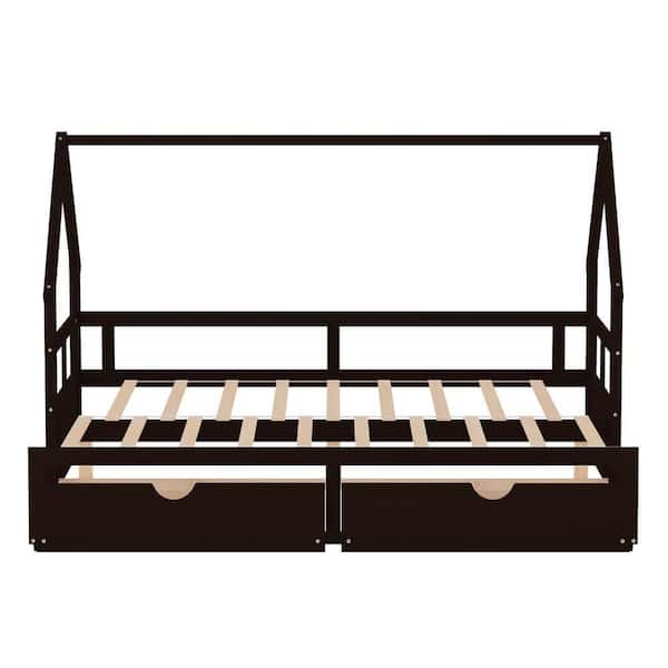 Unbranded Espresso Twin Size Upholstered Daybed With Drawers, Wood Slat Support