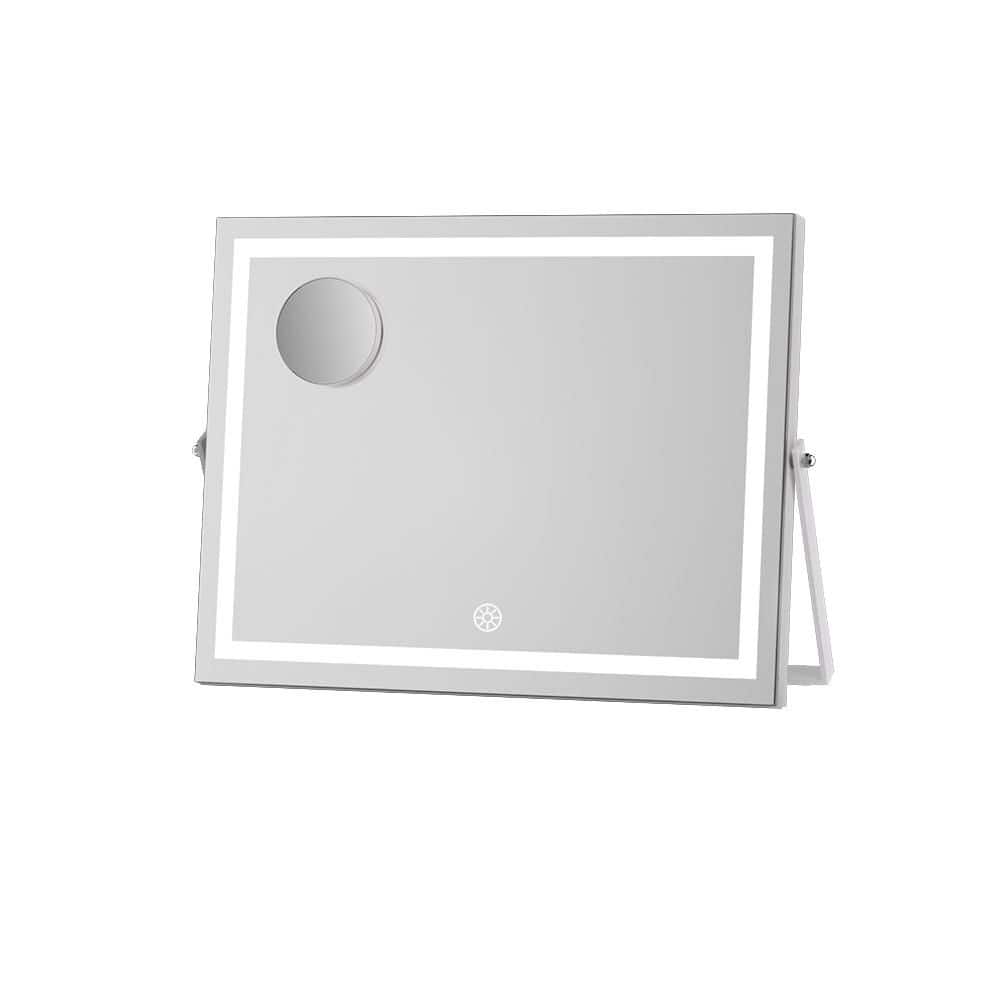 White 17.7 in W x 13.8 in. H Rectangle Framed LED Makeup Mirror with Blueto