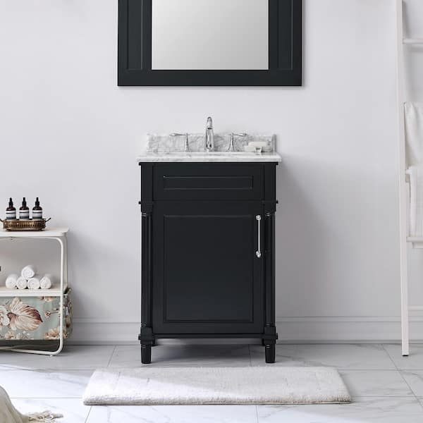Home Decorators Collection Aberdeen 24 in. Single Sink Freestanding Black Bath Vanity with Carrara Marble Top (Assembled)