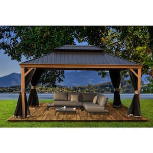 Tozey 10 ft. x 12 ft. Aluminum Outdoor Black Gazebo with Galvanized Steel Roof, Mosquito Nets and Curtains