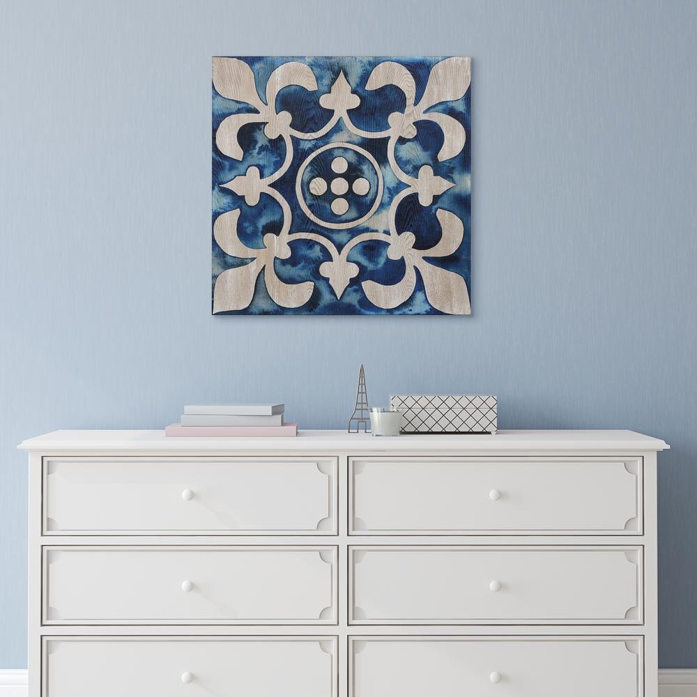 Cobalt Blue and Ash Wood Abstract Square Wall Art