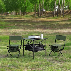 3-Piece Green Aluminum Folding Outdoor Lawn Chairs with Black Table for Outdoor Camping, Picnics, Beach, Backyard, BBQ