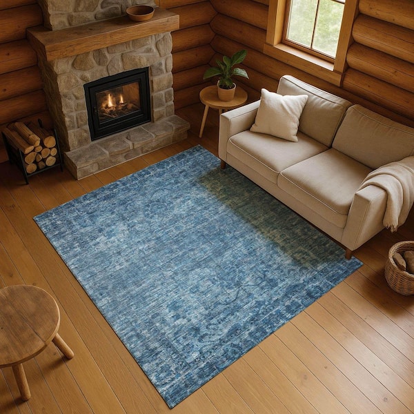 Mayfield Premium Machine Washable Abstract AMF1744 Blue 10 ft. x 14 ft. Area Rug
